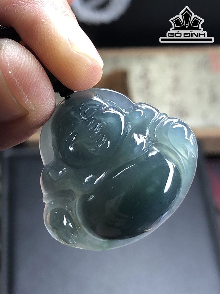 Mặt Dây Di Lặc Đá Ngọc Pakistan Cao 30,6 Ngang 33,3 Sâu 7,9 (mm) 11gr