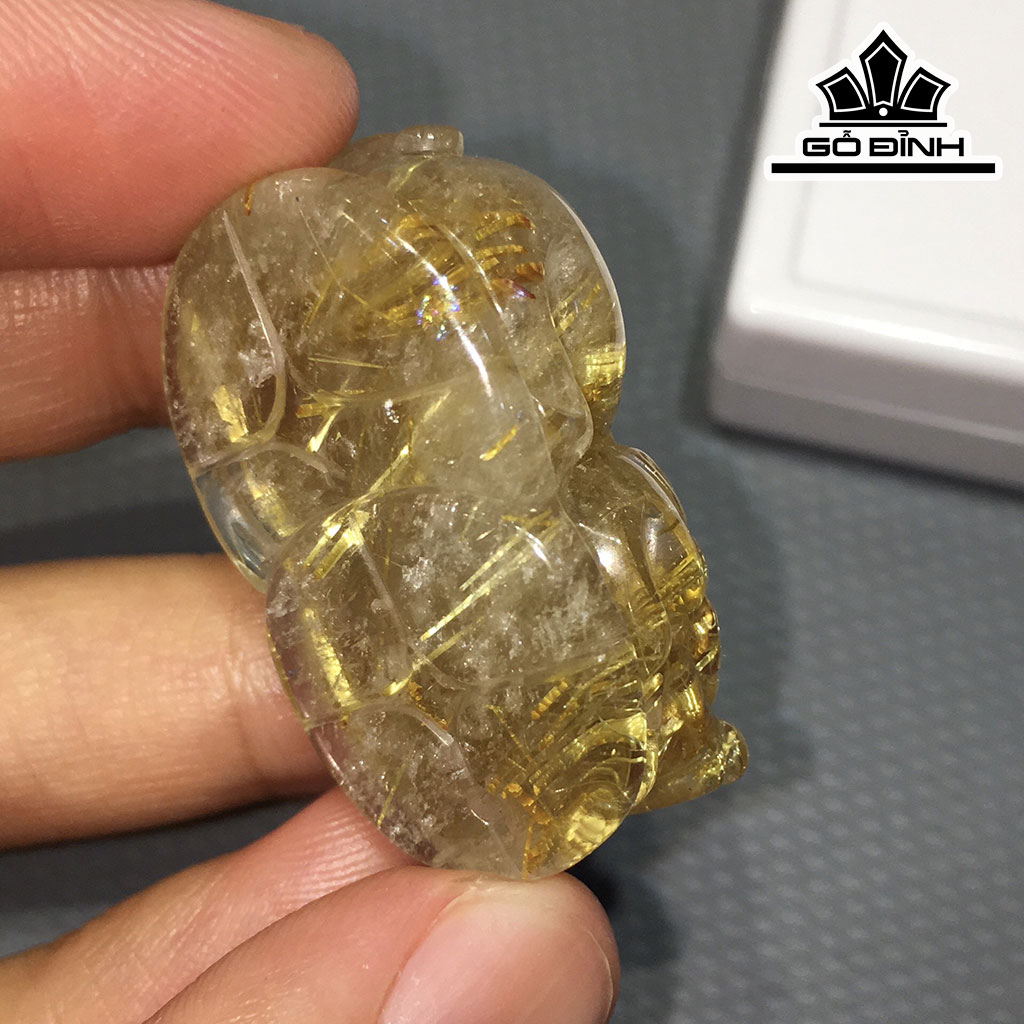 Tỳ Hưu Đá Thạch Anh Tóc Vàng Cao 32,6 Ngang 18,7 Sâu 14,4 (mm) 15,7gr