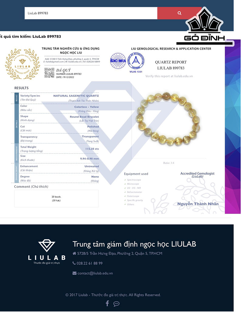 Vòng Tay Đá Thạch Anh Tóc Vàng Đường Kính Hạt 9,94-9,98 (mm) 115.38cts