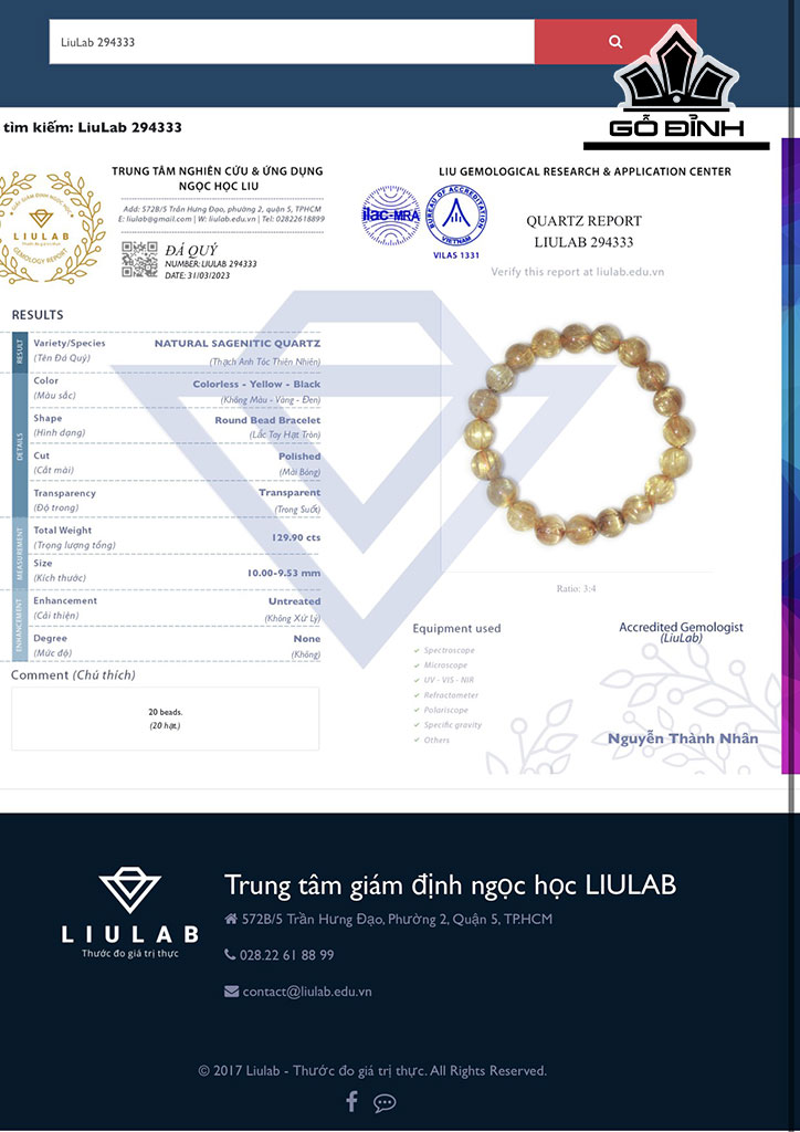 Vòng Tay Đá Thạch Anh Tóc Vàng Đường Kính Hạt 10,00-9,53 (mm) 129.90cts