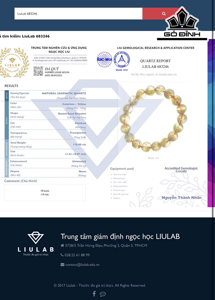 Vòng Tay Đá Thạch Anh Tóc Vàng Đường Kính Hạt 11,41-10,97 (mm) 176.90cts