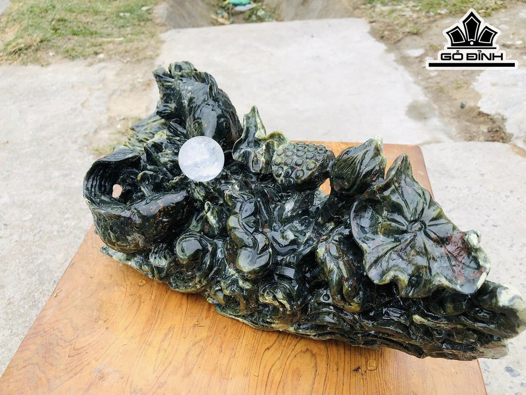 Tượng Song Ngư Đá Serpentine Cao 18 Ngang 48 Sâu 25 (cm) 13kg
