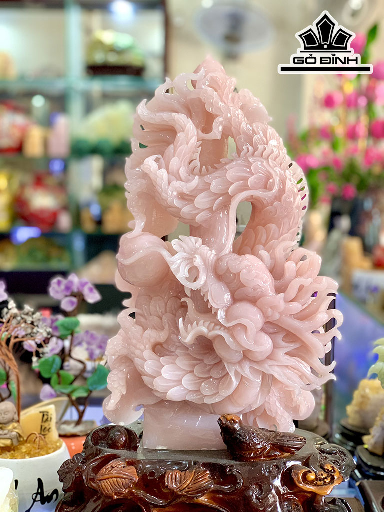 Tượng Rồng Đá Thạch Anh Hồng Cao 43 Ngang 28 (cm) 6kg