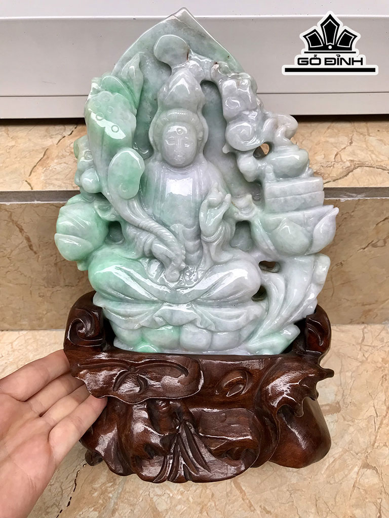 Tượng Quán Thế Âm Đá Cẩm Thạch (Jadeite) Cao 30 Ngang 17,5 Sâu 8 (cm) 3,1kg