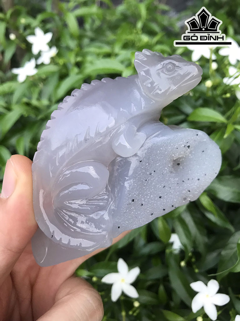 Tượng Tắc Kè Đá Mã Não Cao 8,5 Ngang 7 Sâu 2,5 (cm)