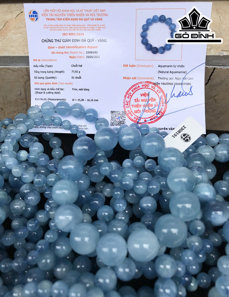 Vòng Tay Ngọc Hải Lam Đá Aquamarine Đường Kính Hạt 14,3 (mm) 61gr