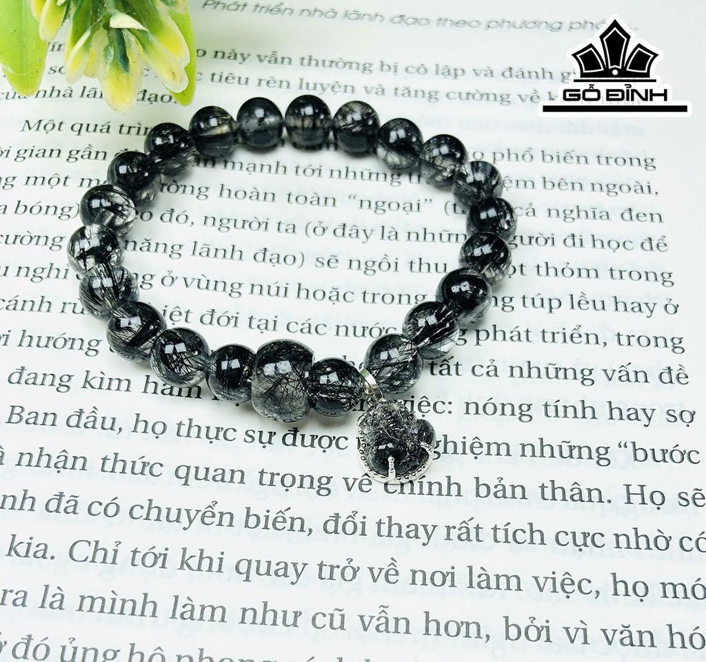 Vòng Tay Đá Thạch Anh Tóc Đen Đường Kính Hạt 7,5 (mm)