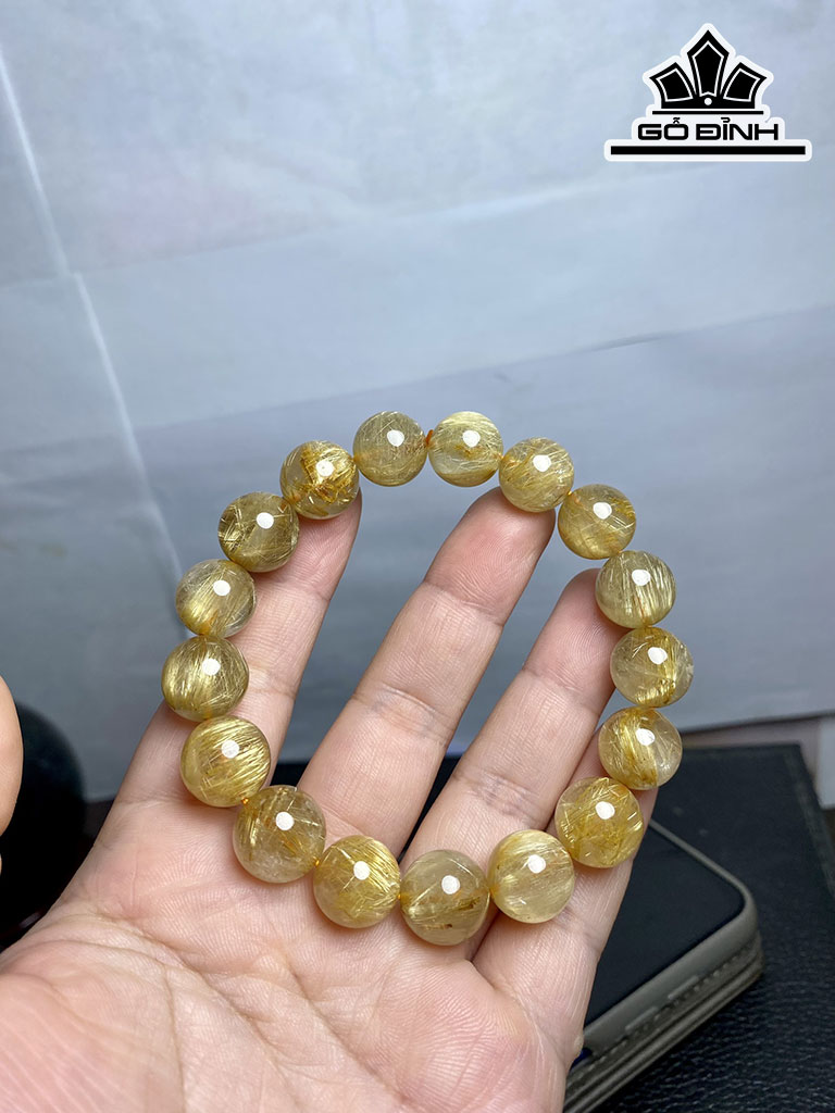 Vòng Tay Đá Thạch Anh Tóc Vàng Đường Kính Hạt 12 (mm)