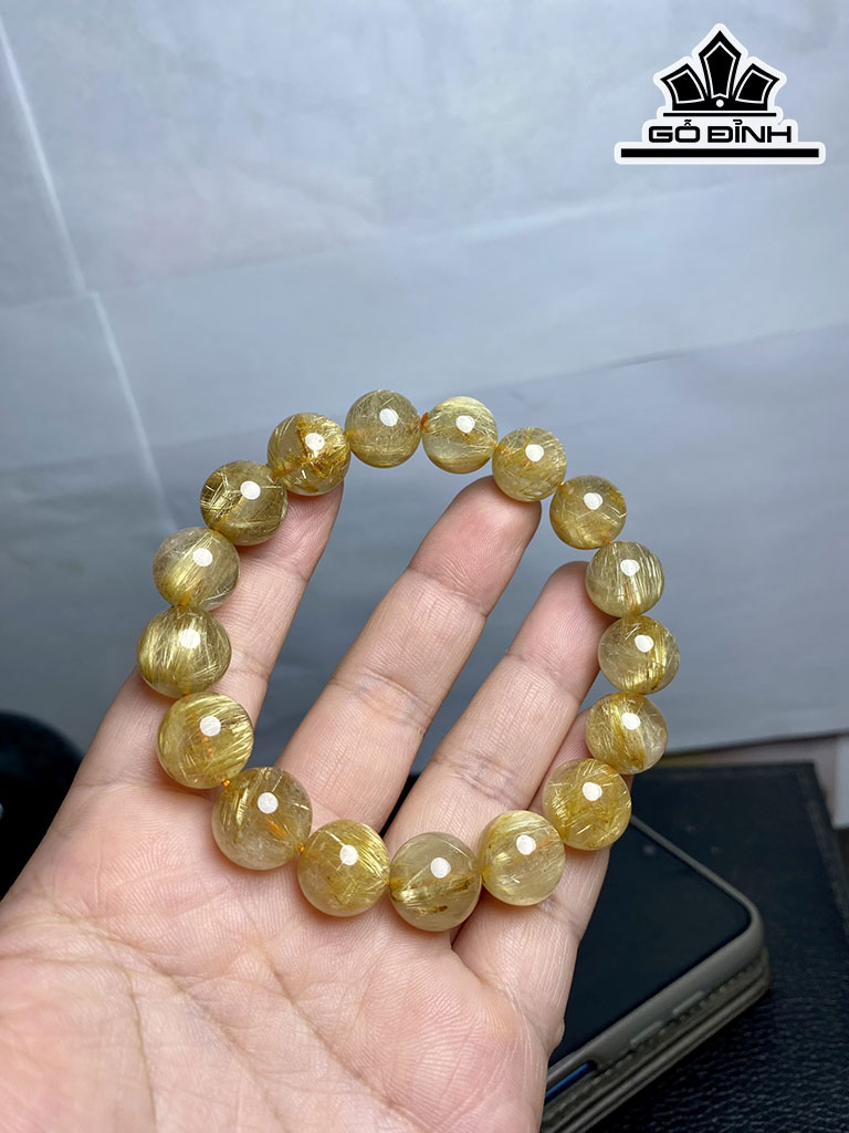Vòng Tay Đá Thạch Anh Tóc Vàng Đường Kính Hạt 12 (mm)