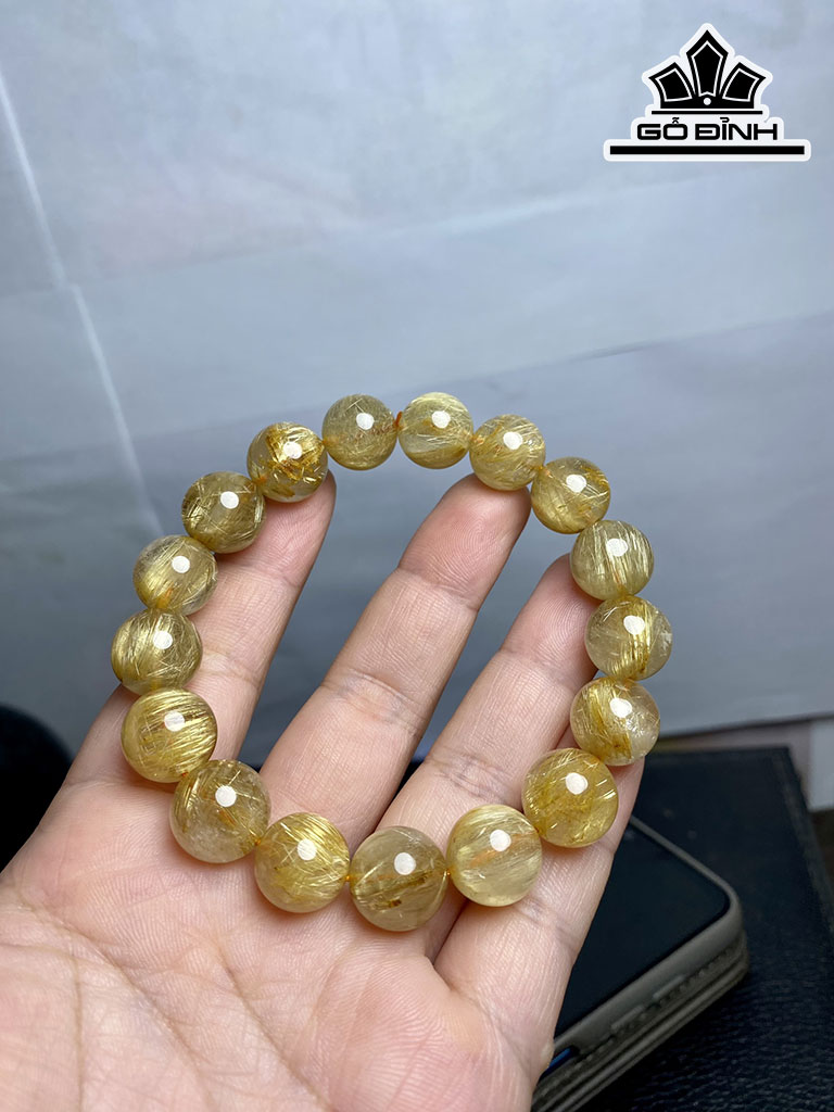 Vòng Tay Đá Thạch Anh Tóc Vàng Đường Kính Hạt 12 (mm)