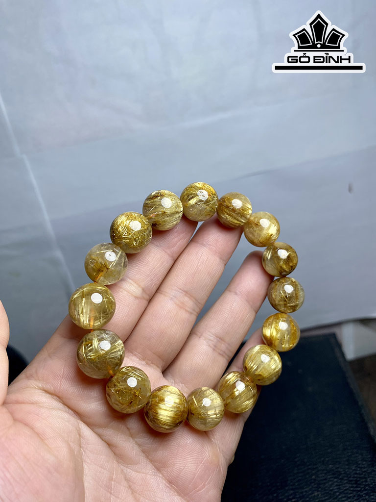 Vòng Tay Đá Thạch Anh Tóc Vàng Đường Kính Hạt 13,5 (mm)