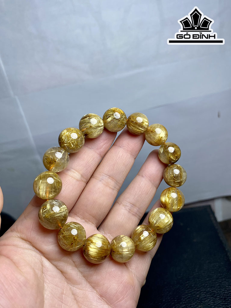 Vòng Tay Đá Thạch Anh Tóc Vàng Đường Kính Hạt 13,5 (mm)