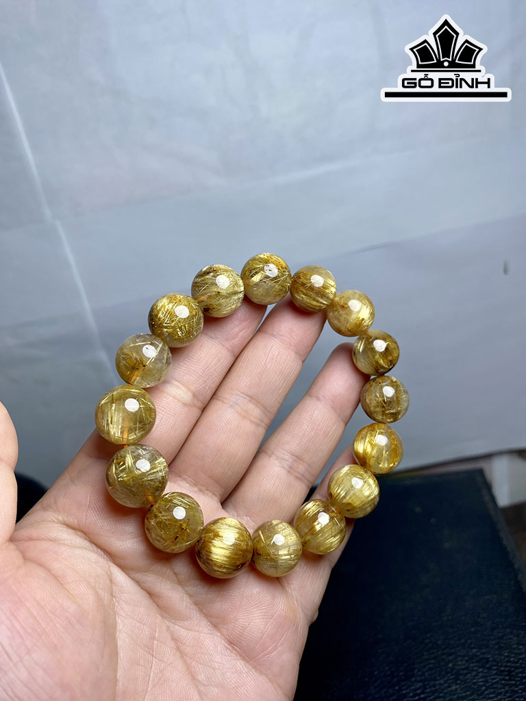 Vòng Tay Đá Thạch Anh Tóc Vàng Đường Kính Hạt 13,5 (mm)
