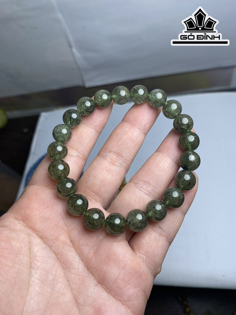 Vòng Tay Đá Thạch Anh Tóc Xanh Đường Kính Hạt 9,5 (mm)