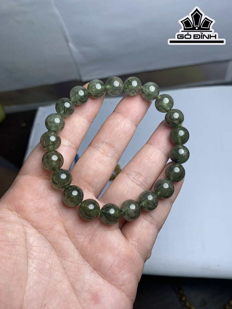Vòng Tay Đá Thạch Anh Tóc Xanh Đường Kính Hạt 9,5 (mm)