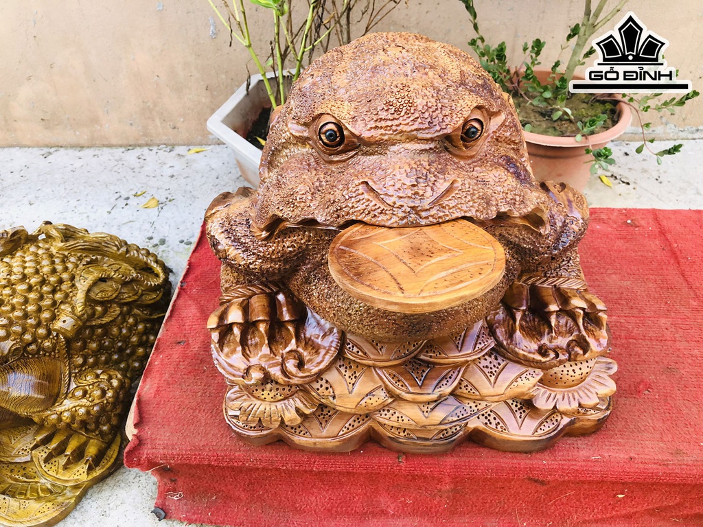 Tượng Cóc Ngậm Tiền Gỗ Ngọc Am Cao 36 Ngang 38 Sâu 38 (cm)