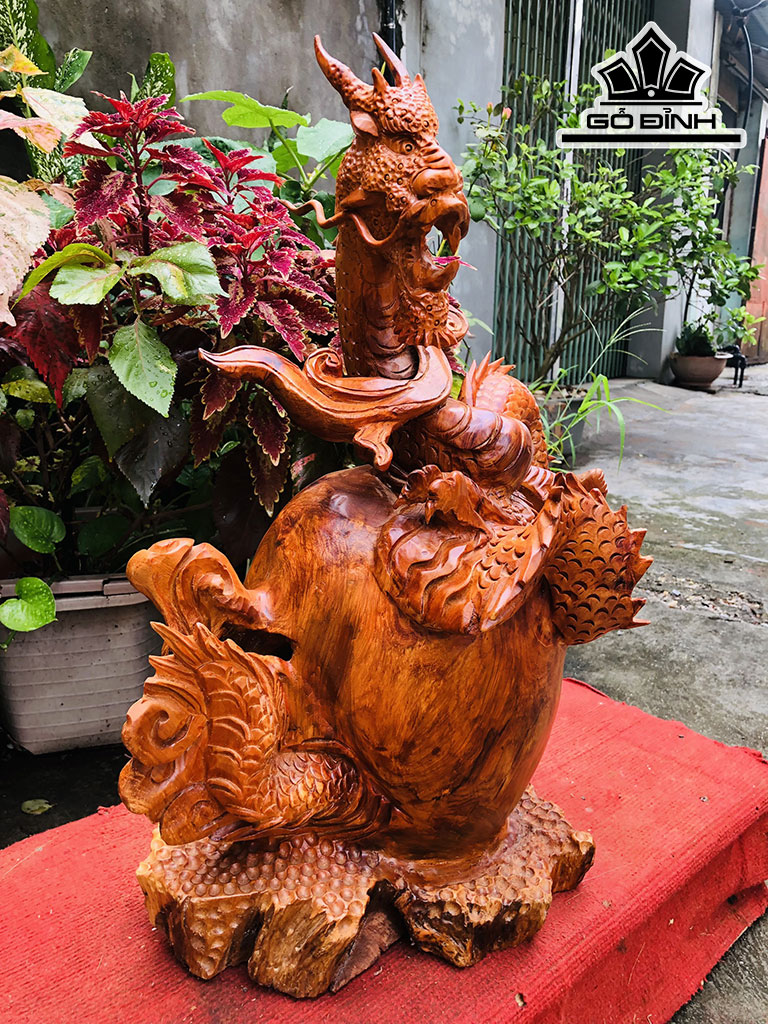 Tượng Nhất Long Chấn Chum Phú Quý Gỗ Hương Cao 60 Ngang 38 Sâu 30 (cm)