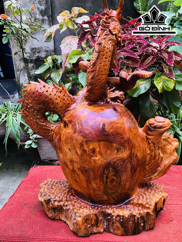 Tượng Nhất Long Chấn Chum Phú Quý Gỗ Hương Cao 60 Ngang 38 Sâu 30 (cm)