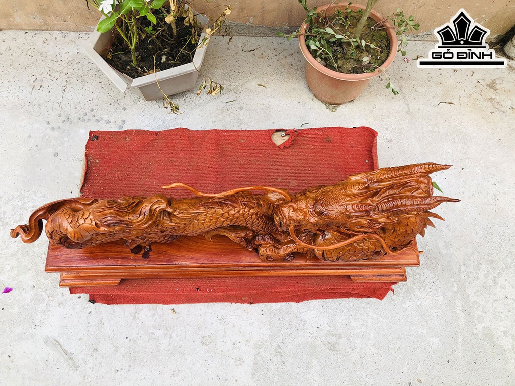 Tượng Nhất Long Gỗ Hương Cao 36 Ngang 75 Sâu 13 (cm)
