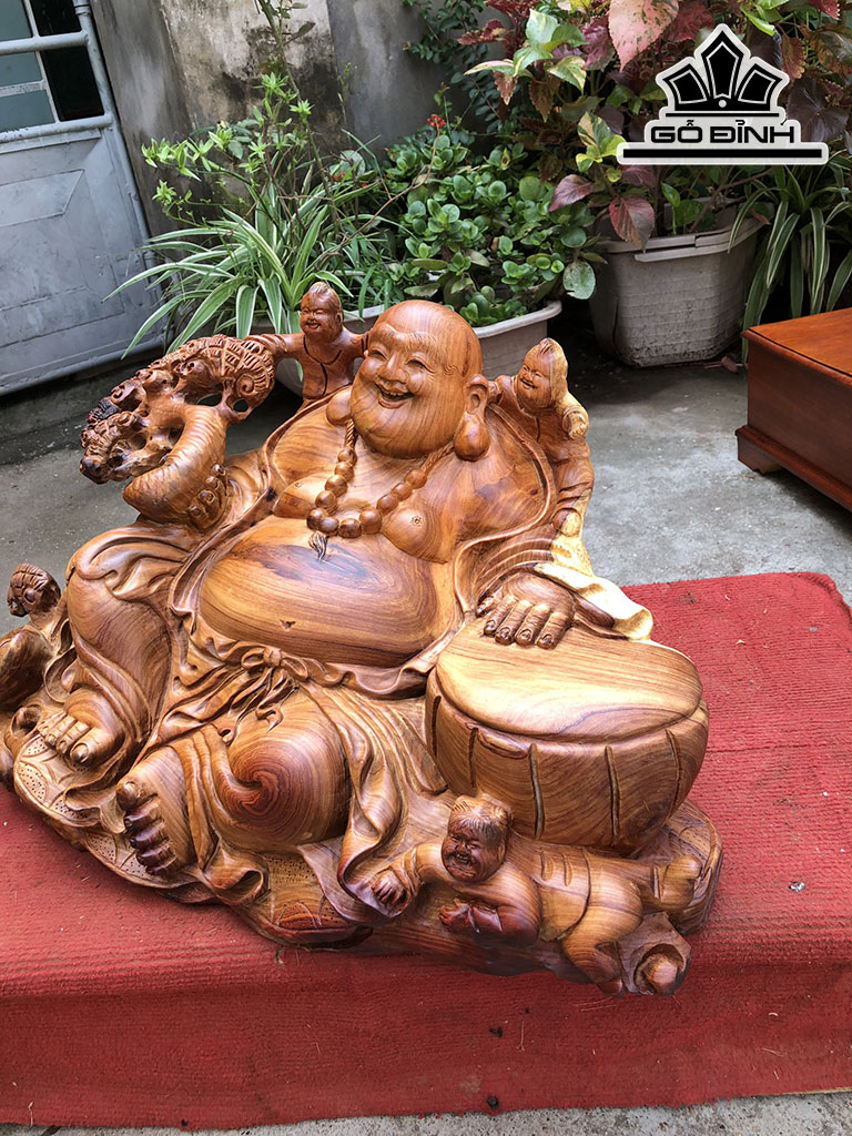Tượng Phật Di Lặc Gỗ Hương Cao 30 Ngang 58 Sâu 33 (cm)