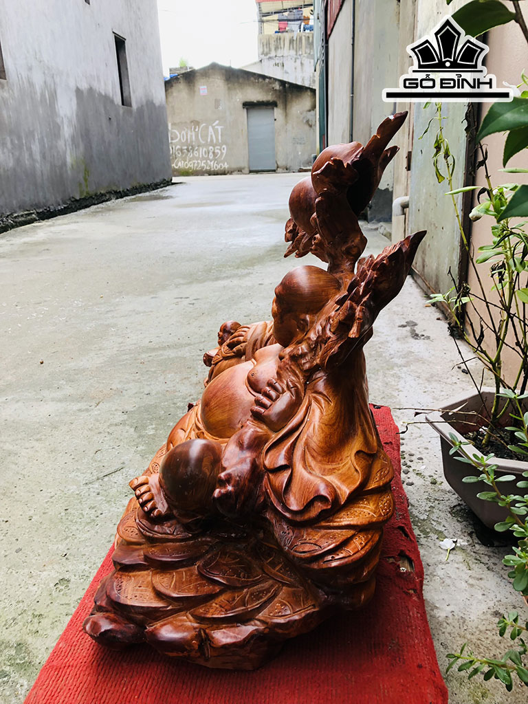 Tượng Phật Di Lặc Gỗ Hương Cao 50 Ngang 61 Sâu 25 (cm)