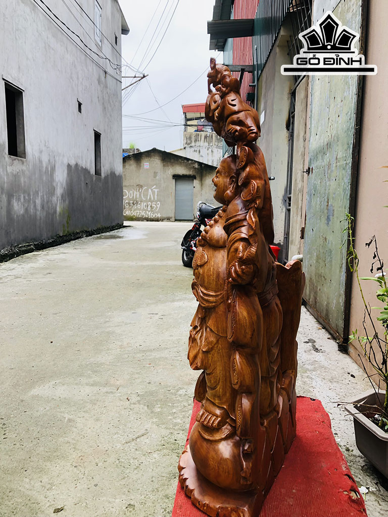Tượng Phật Di Lặc Gỗ Hương Cao 89 Ngang 44 Sâu 20 (cm)