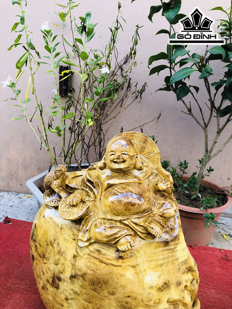 Tượng Phật Di Lặc Gỗ Nu Kháo Cao 34 Ngang 31 Sâu 15 (cm)