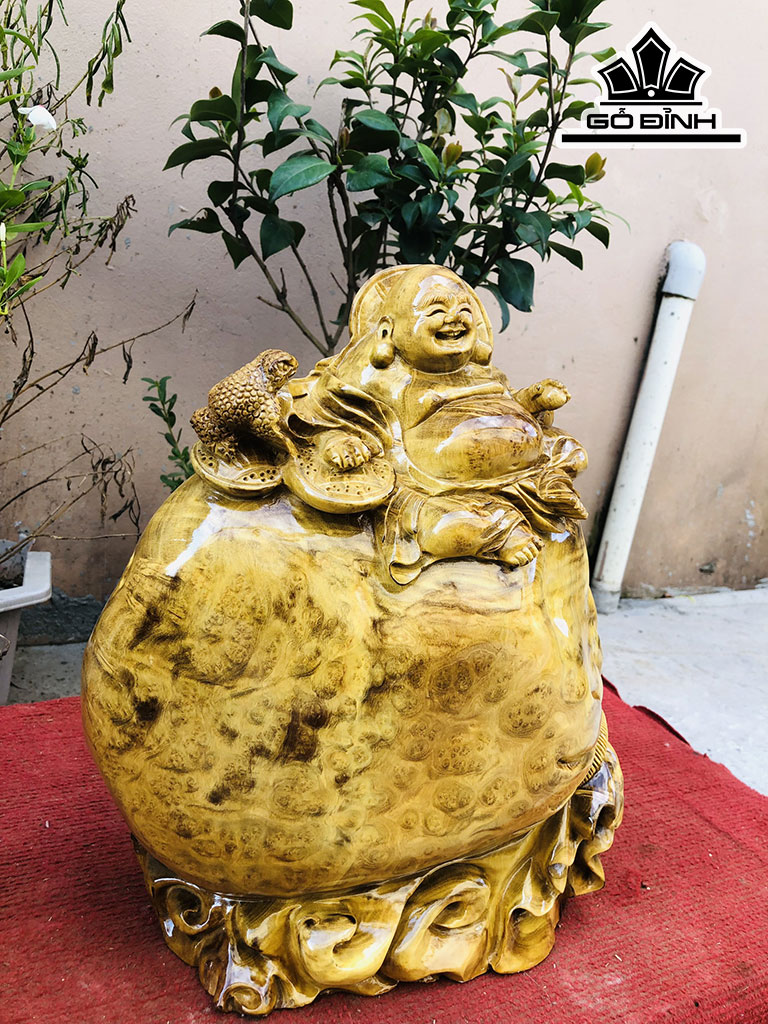 Tượng Phật Di Lặc Gỗ Nu Kháo Cao 34 Ngang 31 Sâu 15 (cm)