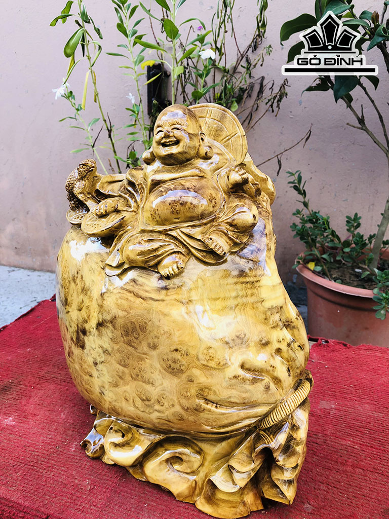 Tượng Phật Di Lặc Gỗ Nu Kháo Cao 34 Ngang 31 Sâu 15 (cm)