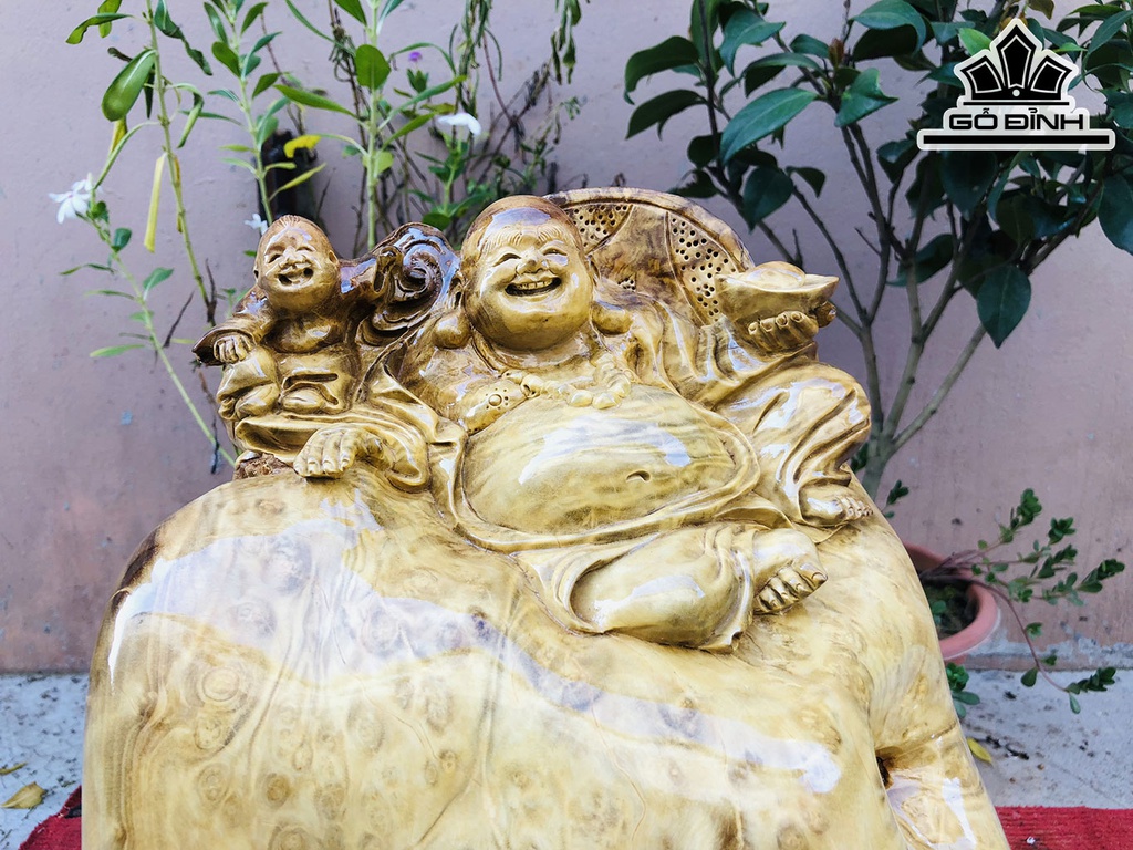 Tượng Phật Di Lặc Gỗ Nu Kháo Cao 36 Ngang 25 Sâu 18 (cm)