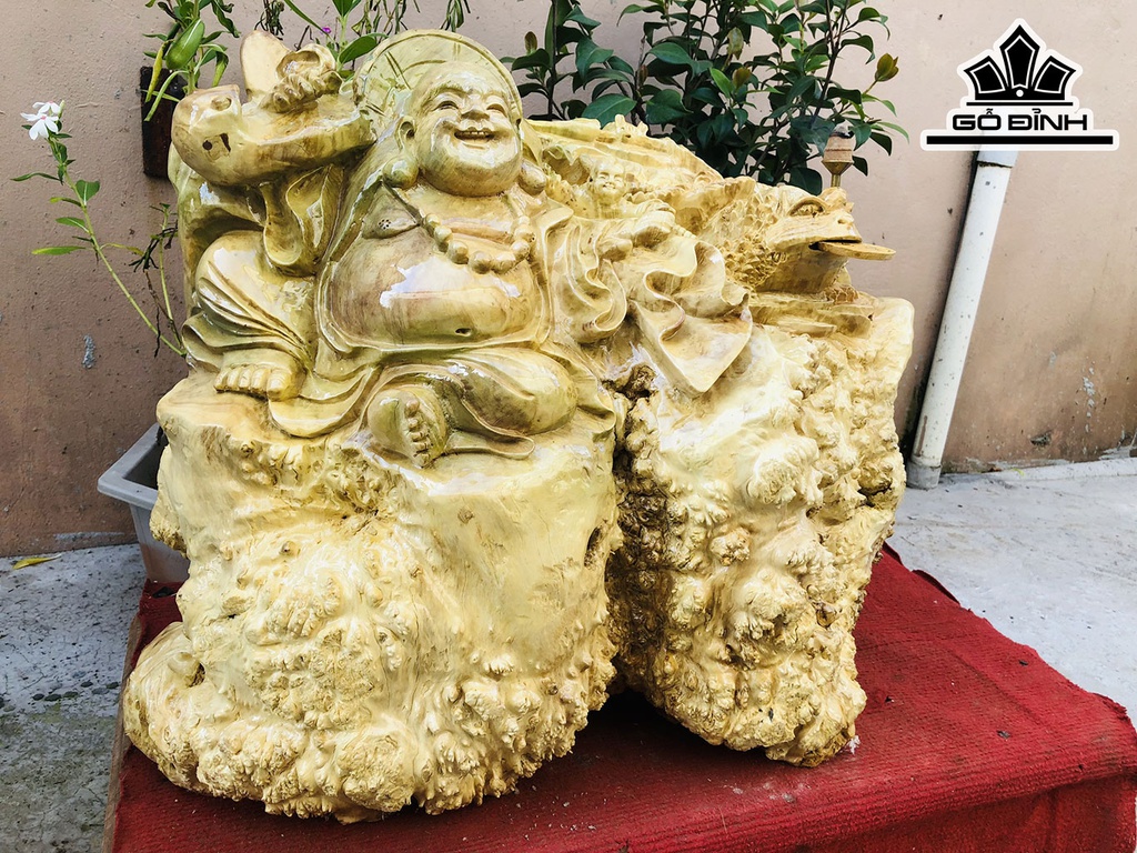 Tượng Phật Di Lặc Gỗ Nu Nghiến Cao 42 Ngang 52 Sâu 35 (cm)