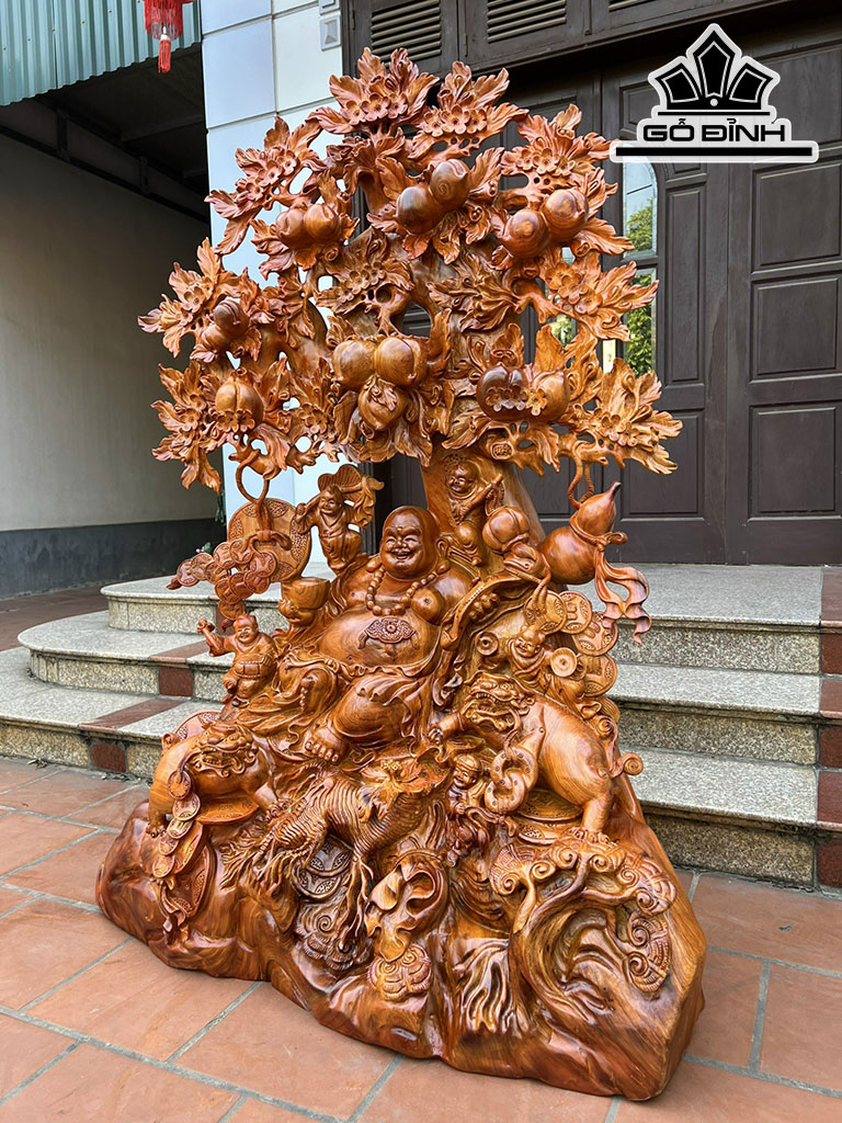 Tượng Phật Di Lặc Ngũ Phúc Gỗ Hương Cao 164 Ngang 117 Sâu 52 (cm)