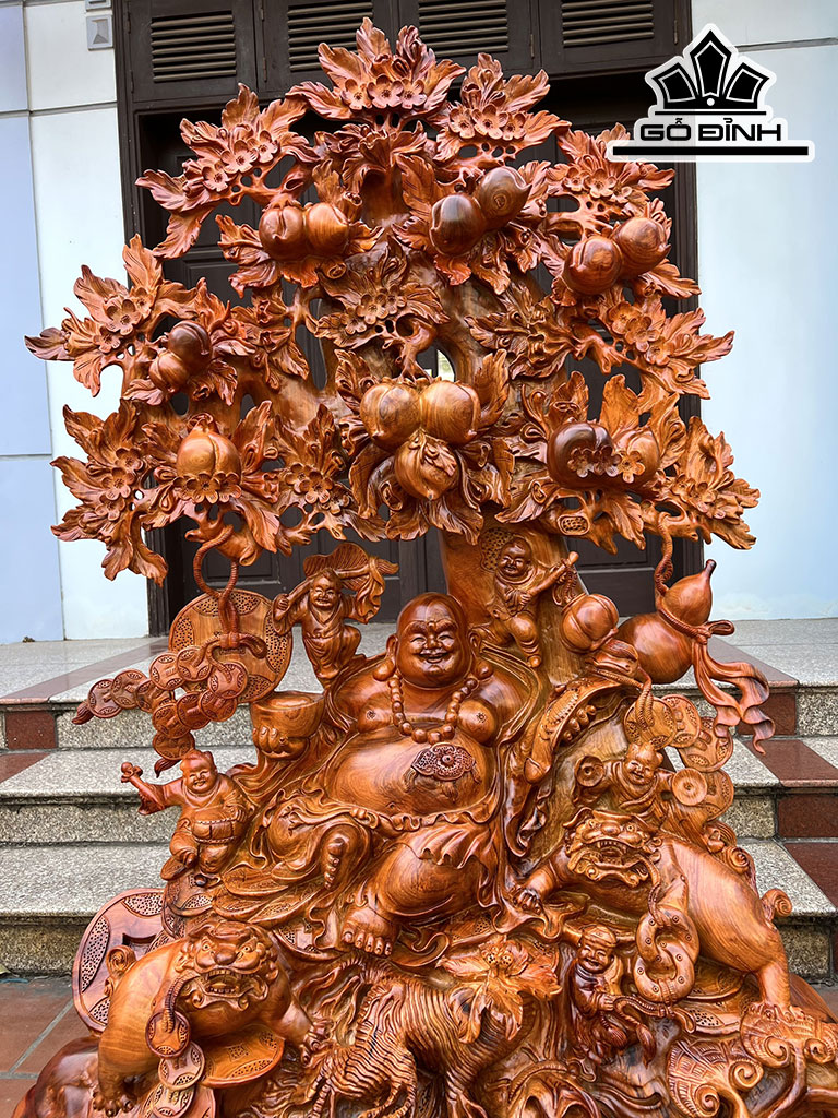 Tượng Phật Di Lặc Ngũ Phúc Gỗ Hương Cao 164 Ngang 117 Sâu 52 (cm)