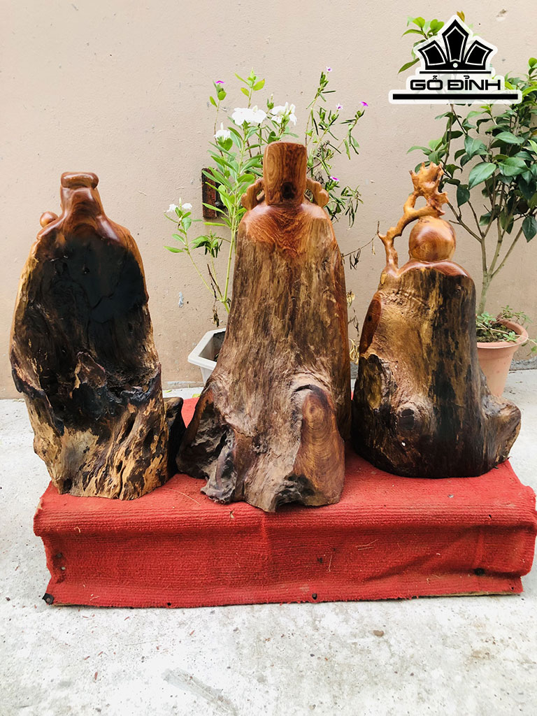 Tượng Phúc Lộc Thọ (Tam Đa) Gỗ Hương Cao 50 Ngang 25 Sâu 18 (cm)
