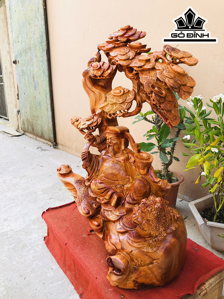 Tượng Thần Tài Gỗ Hương Cao 74 Ngang 50 Sâu 28 (cm)