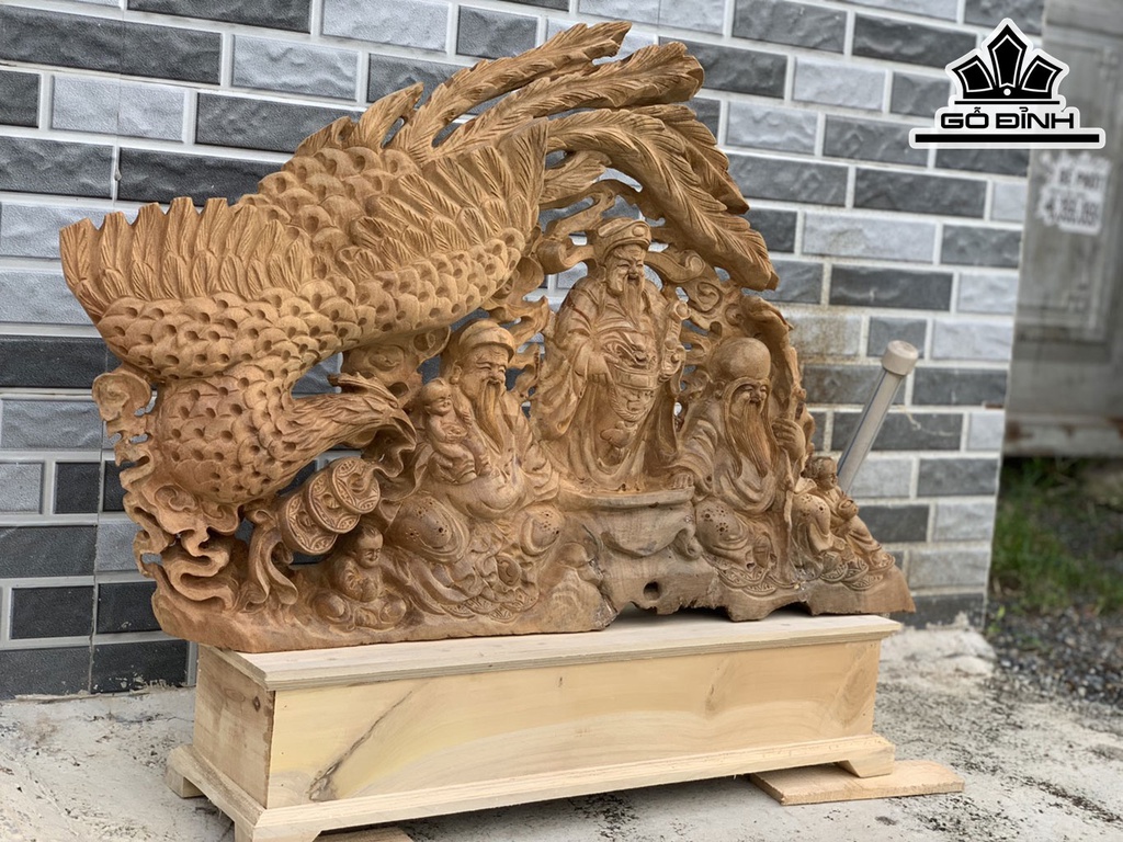Tượng Phúc Lộc Thọ (Tam Đa) Gỗ Xá Xị Cao 57 Ngang 89 Dài 8 Kỷ Cao 10 (cm)