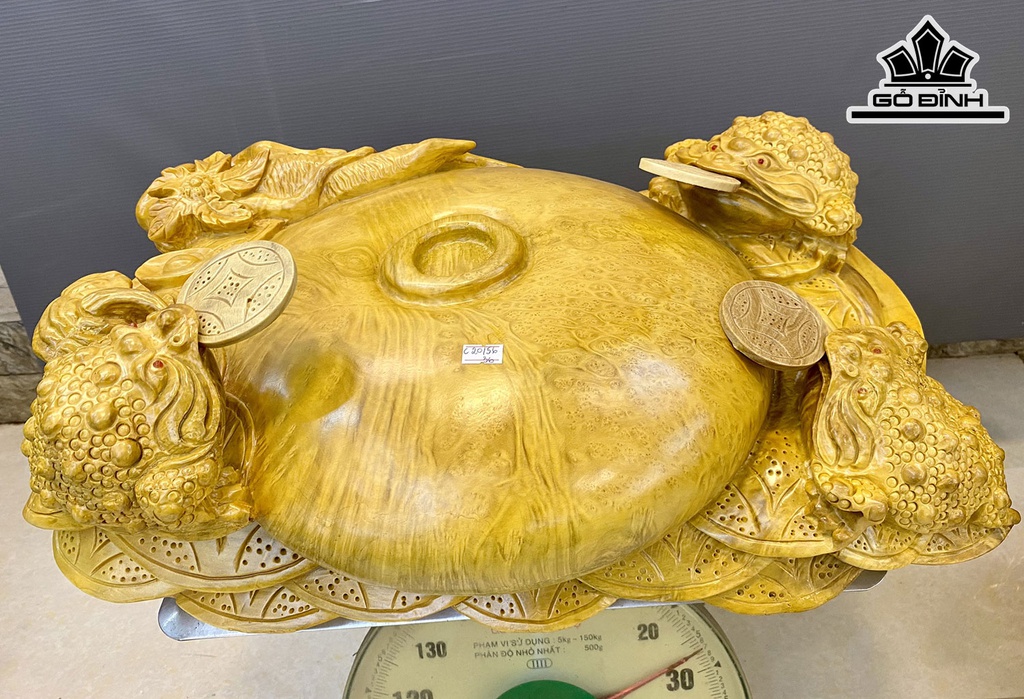 Tượng Tam Cóc Chấn Bình Gỗ Nu Kháo Cao 20 Ngang 55 Sâu 38 (cm)