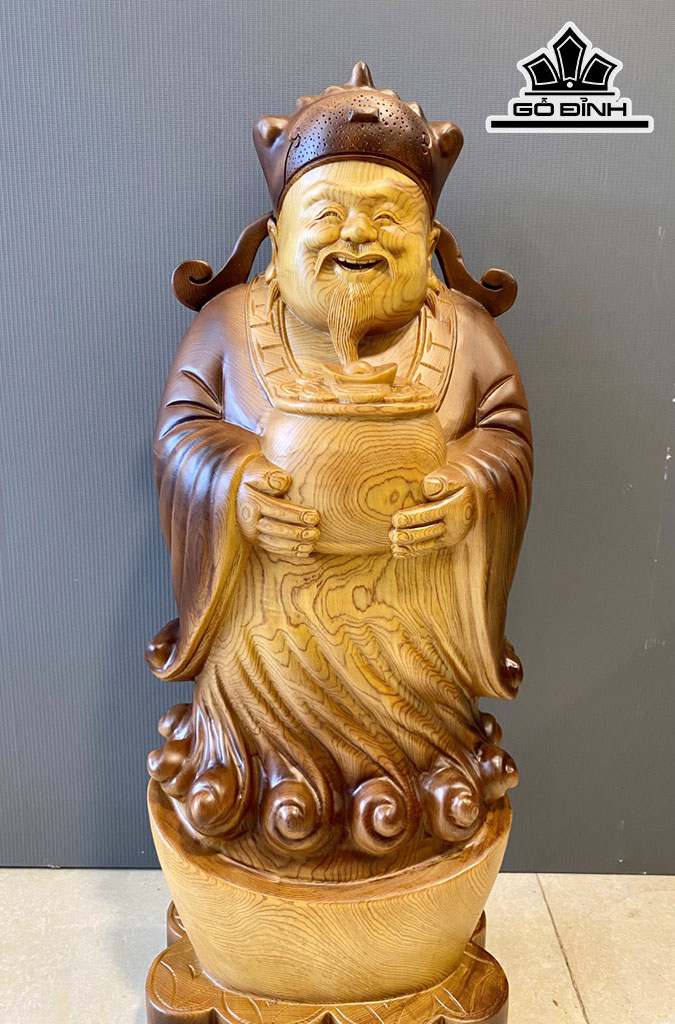 Tượng Thần Tài Gỗ Pơ Mu Cao 68 Ngang 27 Sâu 17 (cm)