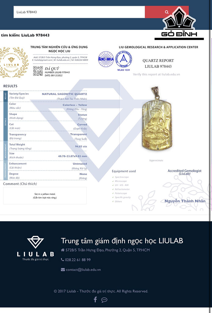 Mặt Dây Chuyền Đá Thạch Anh Tóc Vàng Cao 40,78 Ngang 23,87 Sâu 9,83 (mm) 94,83cts