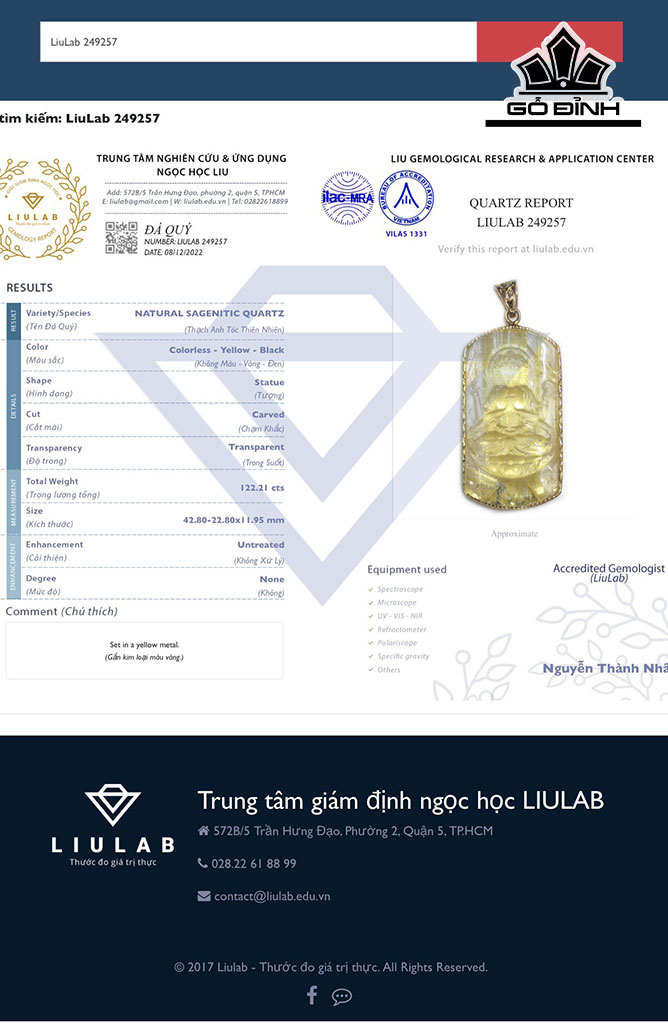Mặt Dây Chuyền Đá Thạch Anh Tóc Vàng Cao 42,8 Ngang 22,8 Sâu 11,95 (mm) 122,21cts