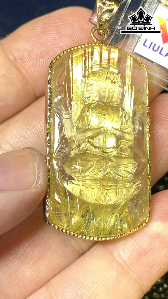 Mặt Dây Chuyền Đá Thạch Anh Tóc Vàng Cao 42,8 Ngang 22,8 Sâu 11,95 (mm) 122,21cts