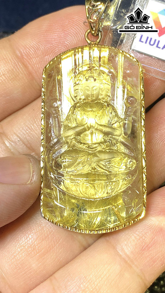 Mặt Dây Chuyền Đá Thạch Anh Tóc Vàng Cao 42,8 Ngang 22,8 Sâu 11,95 (mm) 122,21cts