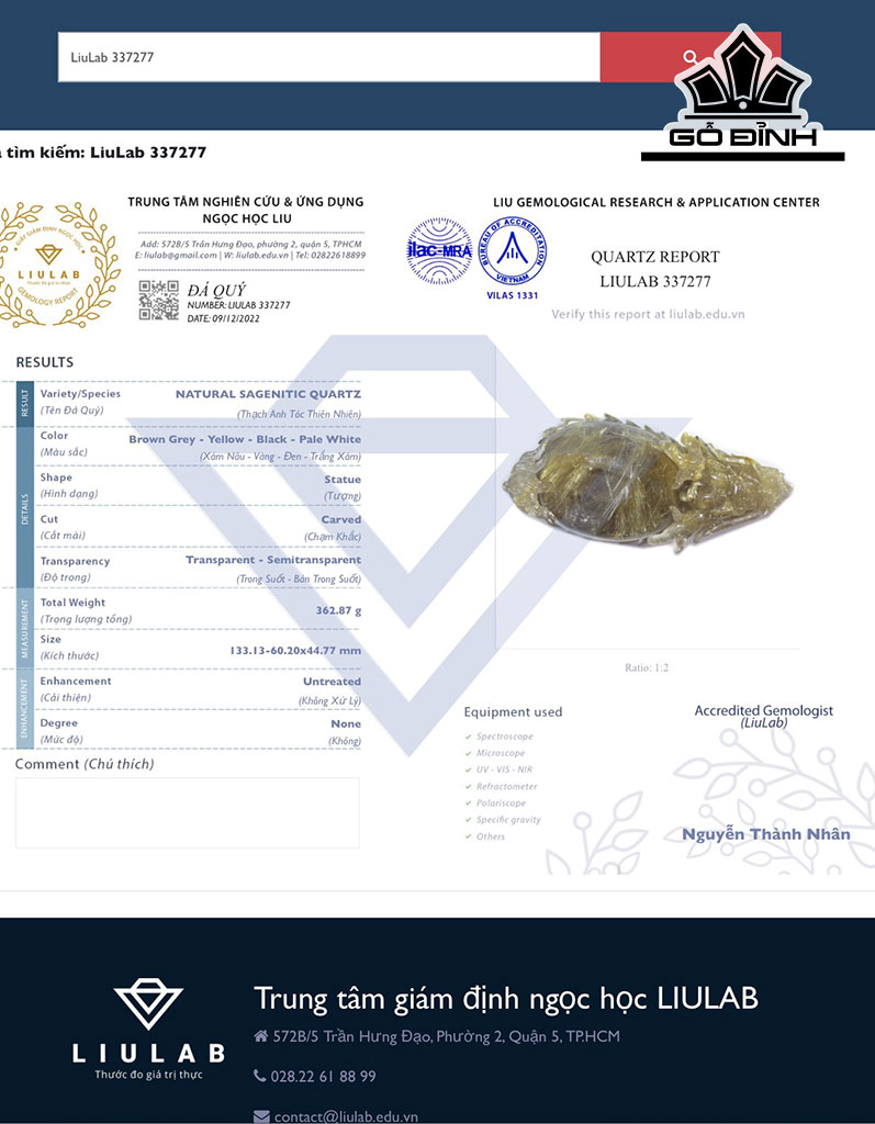 Tác Phẩm Long Quy Đá Thạch Anh Tóc Vàng Cao 133,13 Ngang 60,2 Sâu 44,77 (mm) 362,87gr