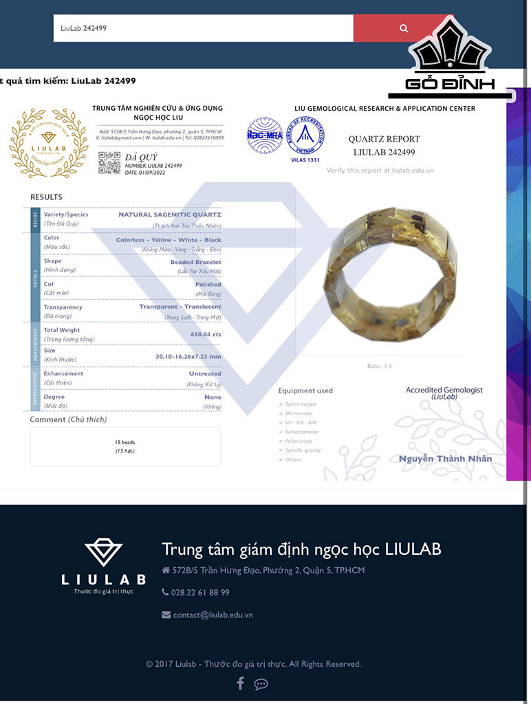 Vòng Bản Hoa Thị Đá Thạch Anh Tóc Vàng Cao 30,1 Ngang 16,26 Sâu 7,23 (mm) 650,04cts