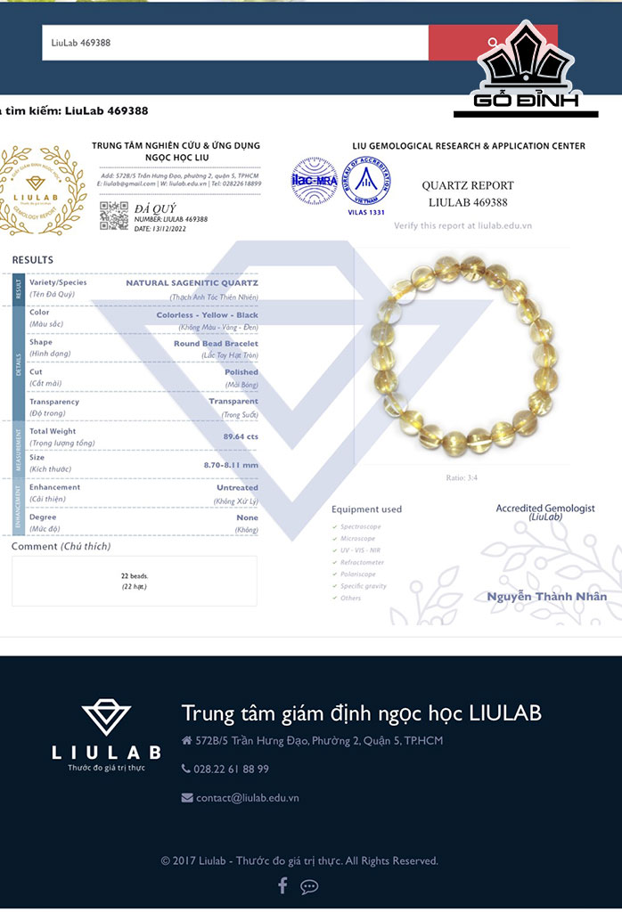 Vòng Tay Đá Thạch Anh Tóc Vàng Đường Kính Hạt 8,70-8,11 (mm) 89.64cts