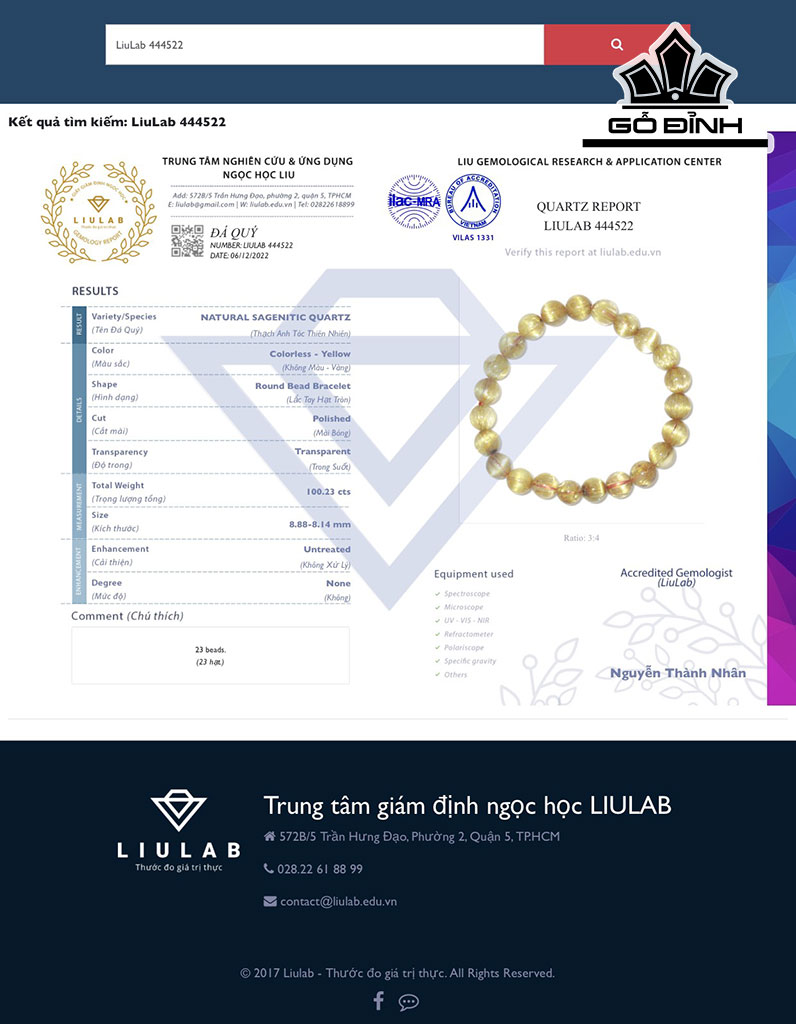 Vòng Tay Đá Thạch Anh Tóc Vàng Đường Kính Hạt 8,88-8,14 (mm) 100.23cts
