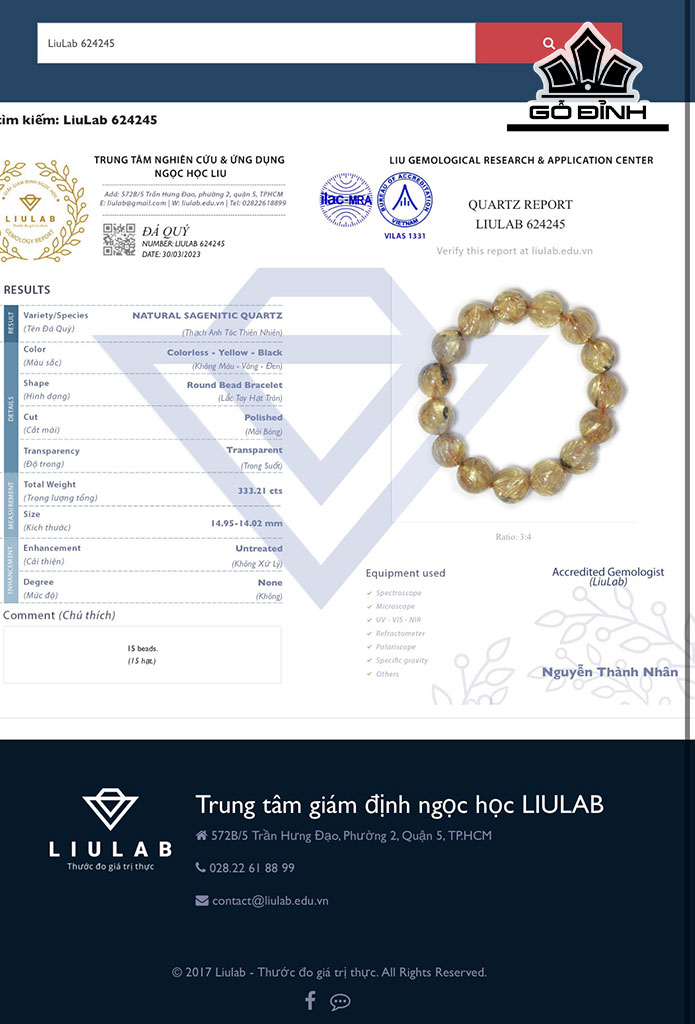 Vòng Tay Đá Thạch Anh Tóc Vàng Đường Kính Hạt 14,95-14,02 (mm) 333.21cts