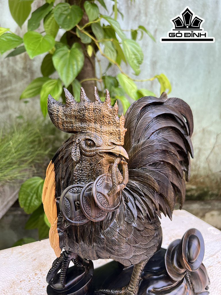 Tượng Gà Trống Gỗ Mun Hoa Cao 36 Ngang 25 Sâu 13 (cm)