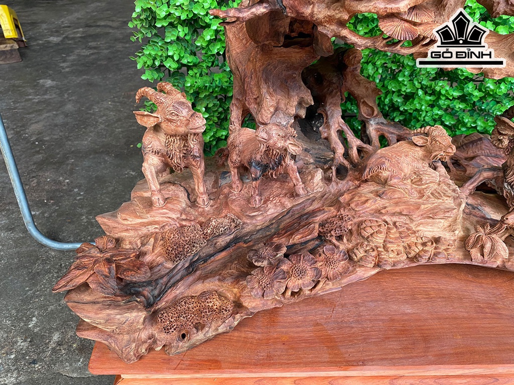 Tượng Ngũ Dương Khai Thái Gỗ Hương Cao 48 Ngang 82 Sâu 32 (cm)
