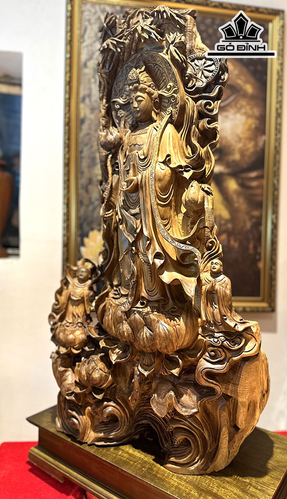 Tượng Nhất Tâm Bái Phật Gỗ Bách Xanh Cao 100 Ngang 47 Sâu 28 (cm)